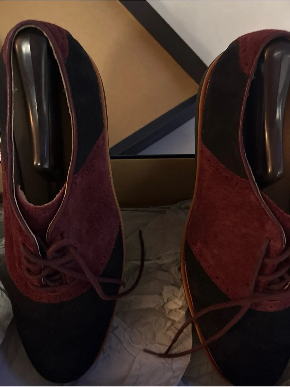 Cole Haan Men's Great Jones Saddle II Oxfords Shoes Black Burgundy Suede 10 1/2